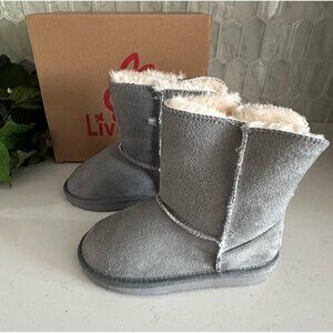 Liv Boots LV888 Gray Shearling-Lined Suede Ankle Boots For Kids Size L